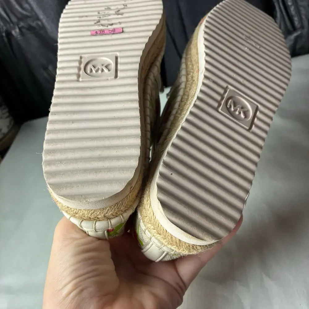 Michael Kors Kendrick Floral Logo Espadrilles MK Monogram Slip On Flats 7M 37